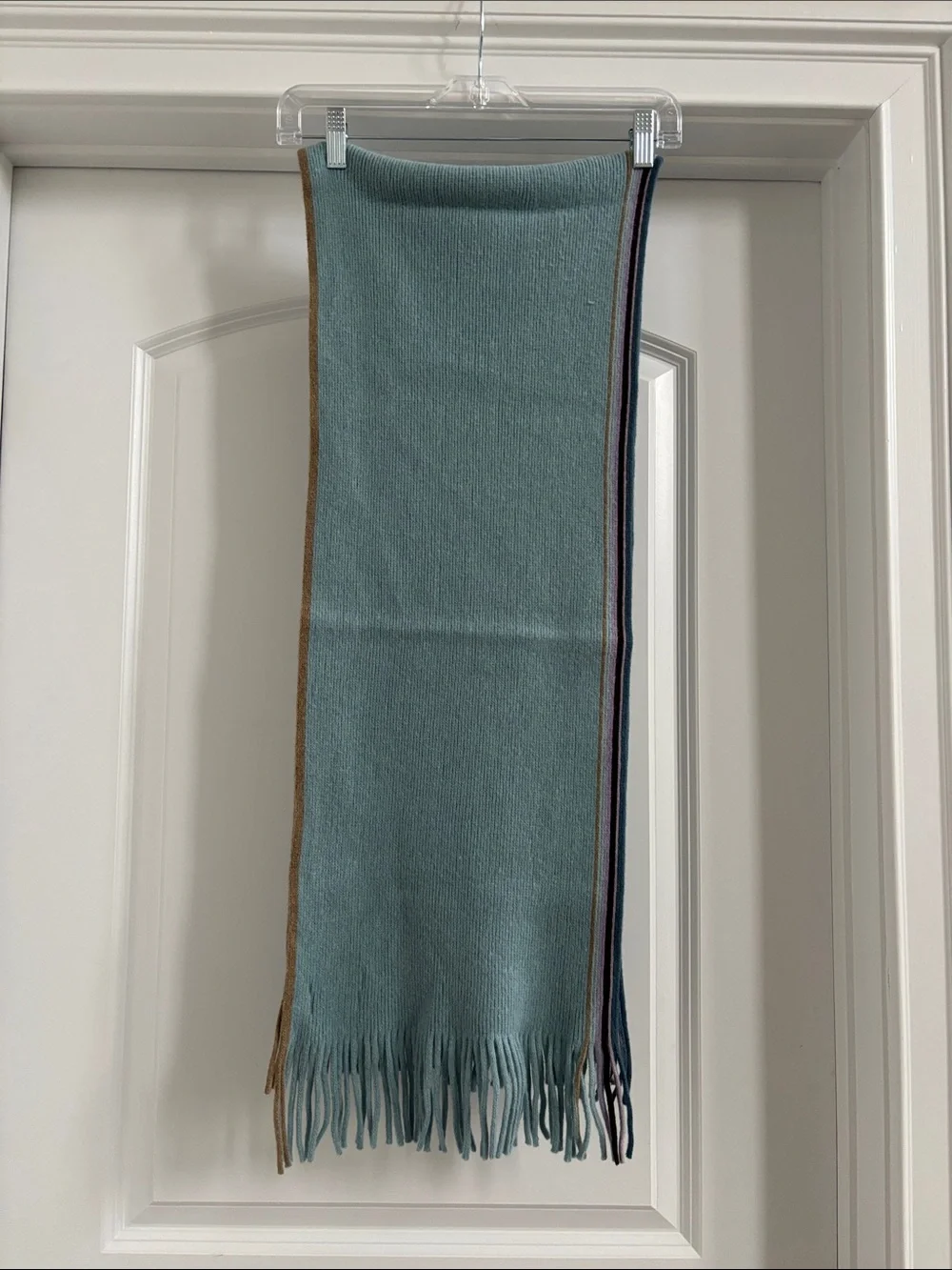 Paul Smith Teal Fringe Scarf with Contrast Edge